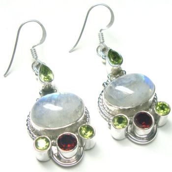Rainbow moonstone silver gemstone earrings